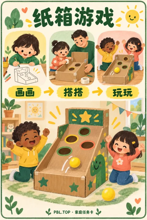 纸箱游戏儿童任务卡：用图示理解项目任务和成果