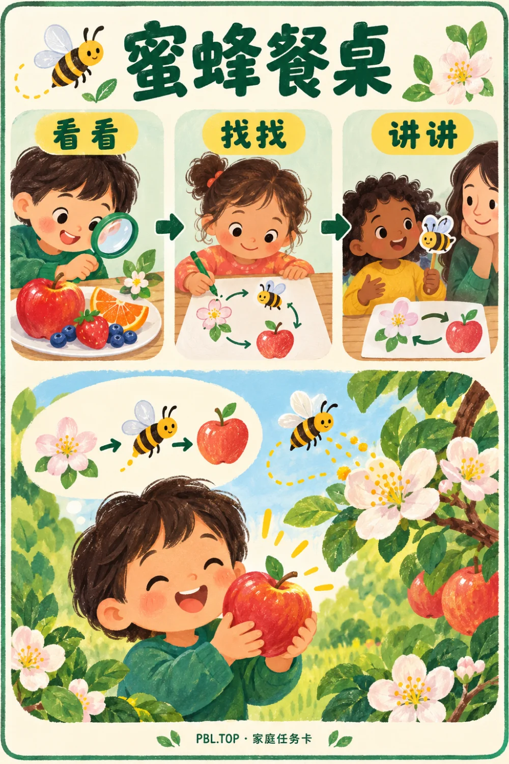 蜜蜂餐桌儿童任务卡:用图示理解项目任务和成果