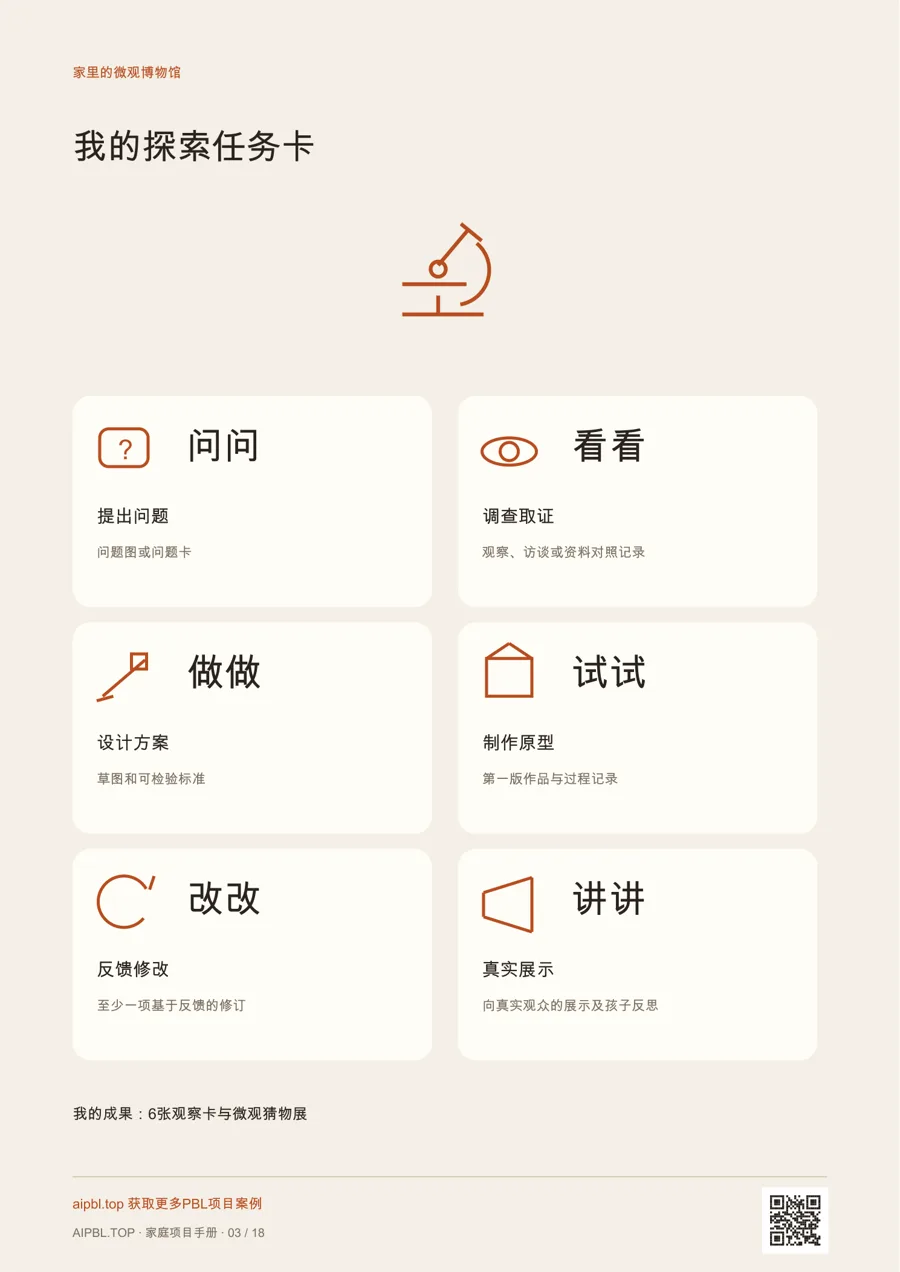 家里的微观博物馆儿童任务卡:用图示理解项目任务和成果