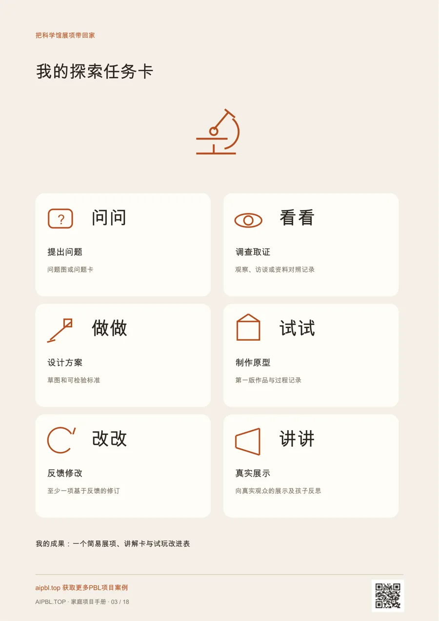 把科学馆展项带回家儿童任务卡：用图示理解项目任务和成果